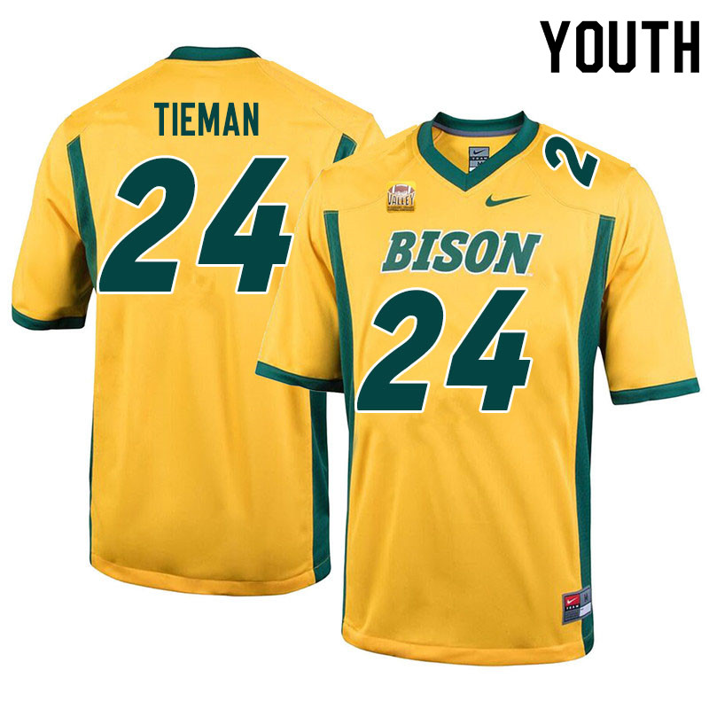 Youth #24 Dalton Tieman North Dakota State Bison College Football Jerseys Sale-Yellow - Click Image to Close